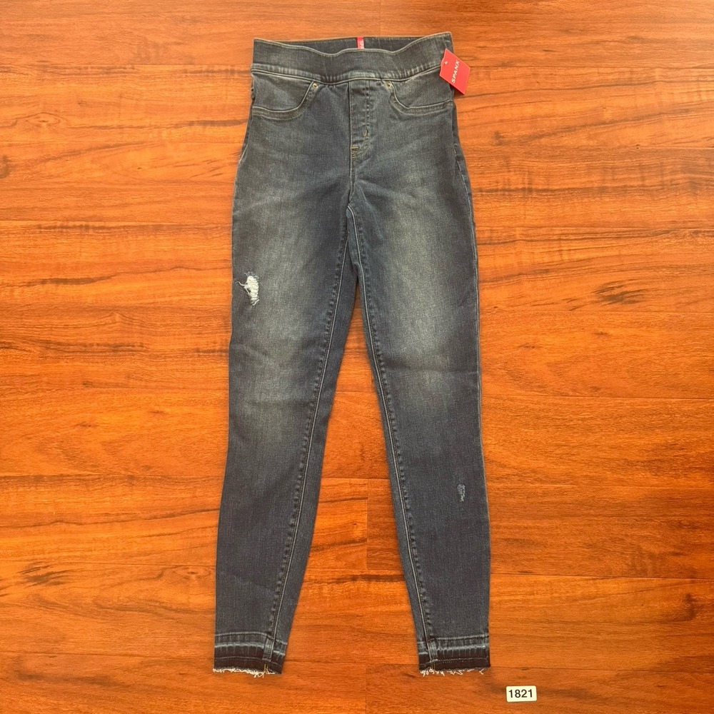 NEW Spanx Distressed Pull On Skinny Jeans Legging Medium Wash Size XS $128